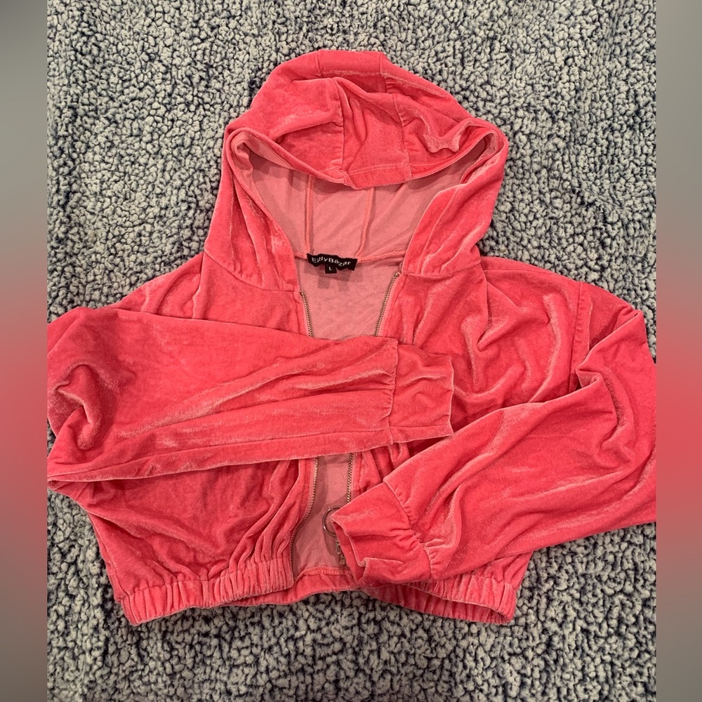 Eilly Bazar cropped pink Velour hoodie